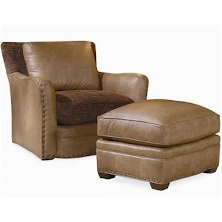 Upholstered Chair & Ottoman with Nail Head Trim